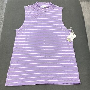 Sleeveless Mockneck Purple Striped Women's Top